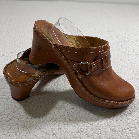 Frye Shoes - FRYE Charlotte Size 8.5 Ring Mule Leather Clogs Brazil Slip On Western Stitching